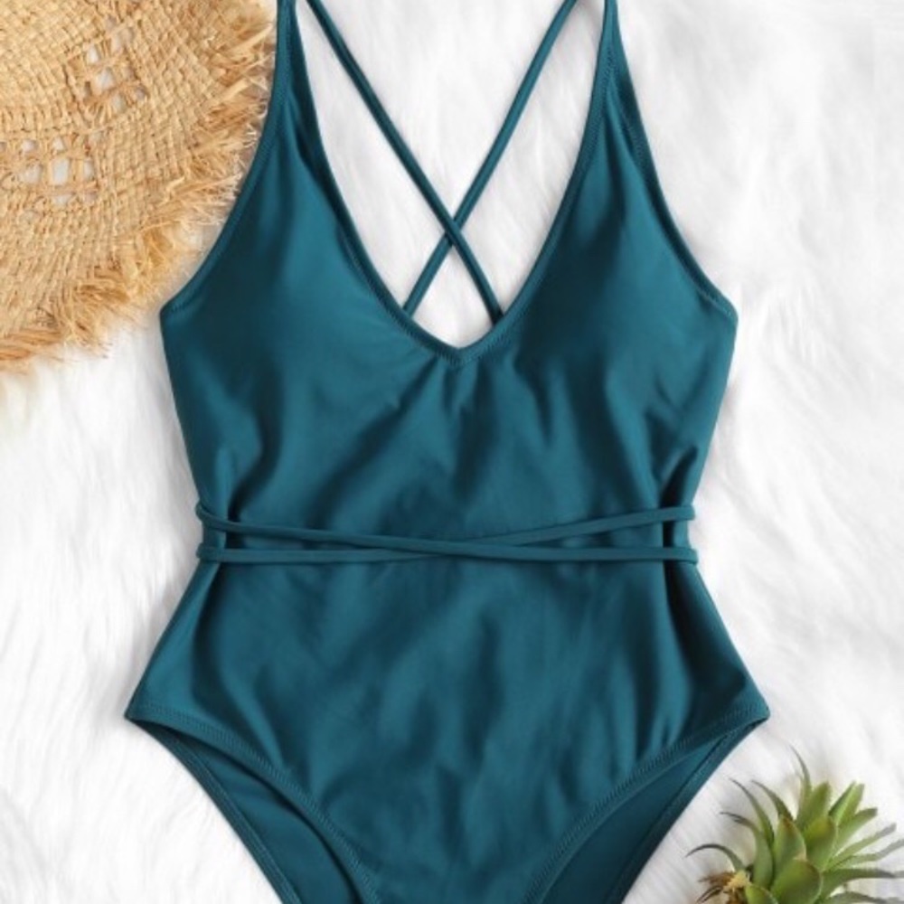 One piece teal bathing suit
